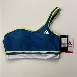 Reebok One Shoulder Bikini / Sports Bra Teal/Green Yellow White Size M
